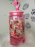 Vaso Decorado “Amén” Floral Rosa con Piedrería